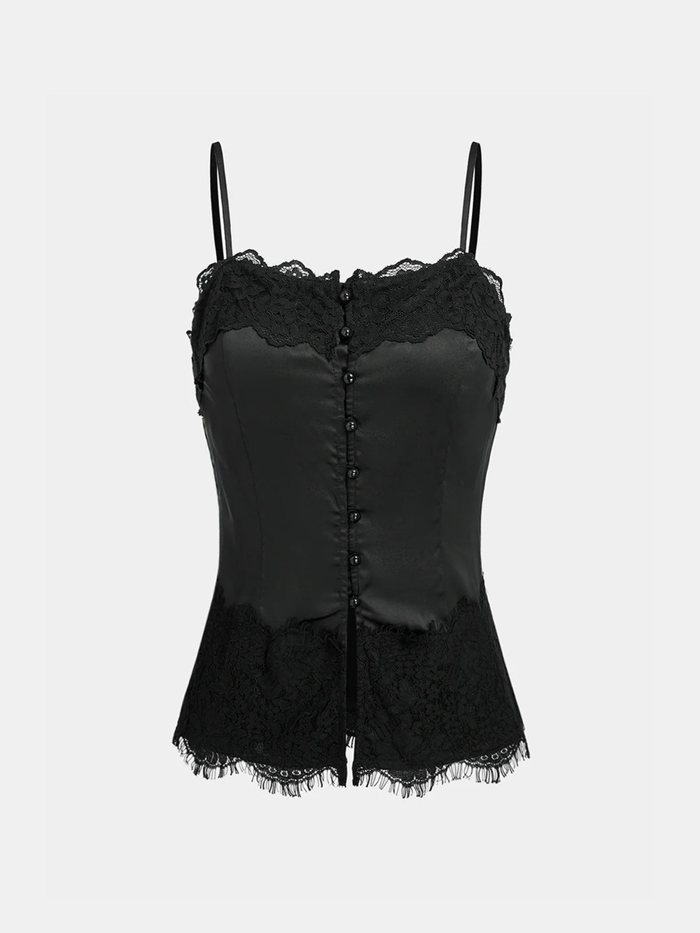 221 Lace-Trim Satin Cami Top - Picture 1 of 6